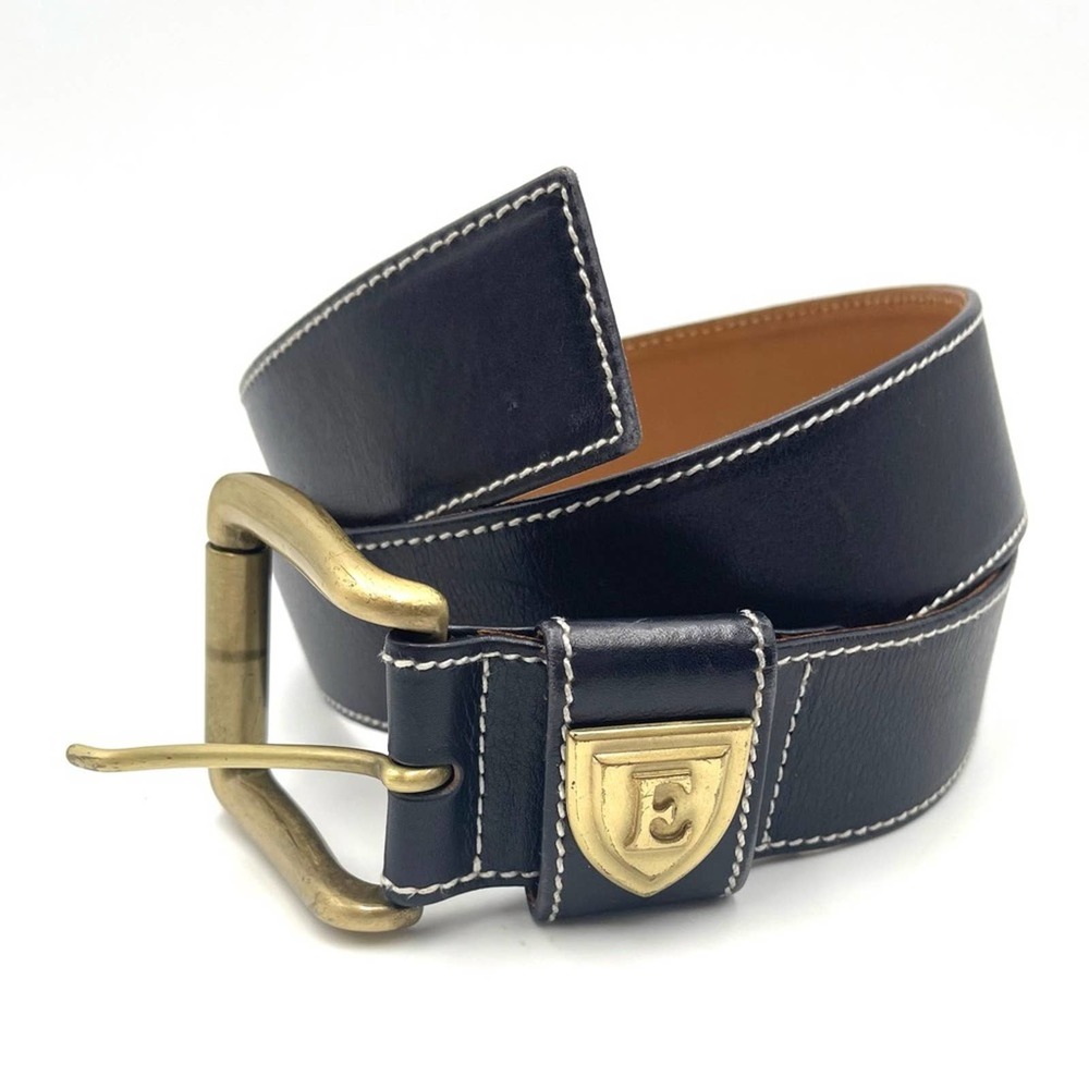 ESCADA SPORT men's black leather belt size 40 = 36" long golden hardware
